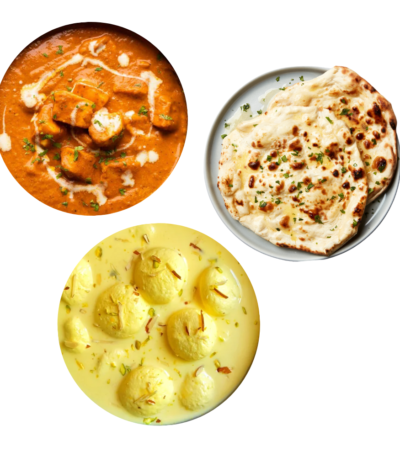 Paneer Butter Masala, Butter Naan and Rasmalai Combo