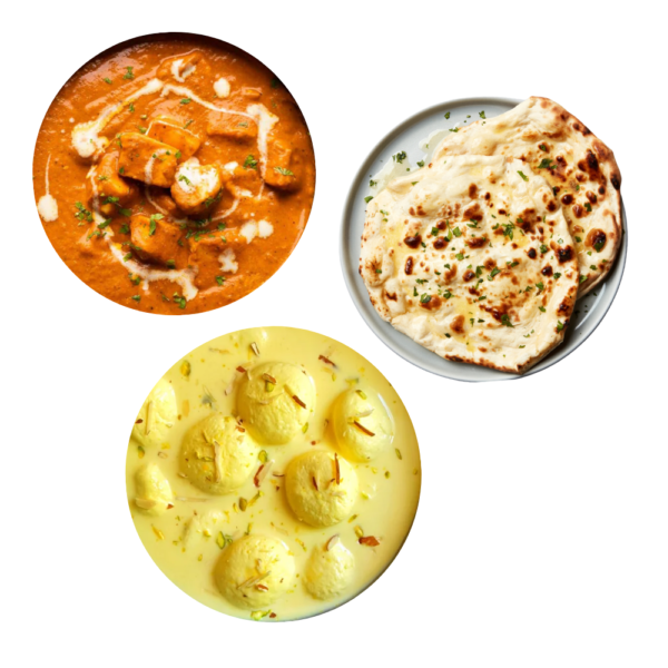 Paneer Butter Masala, Butter Naan and Rasmalai Combo